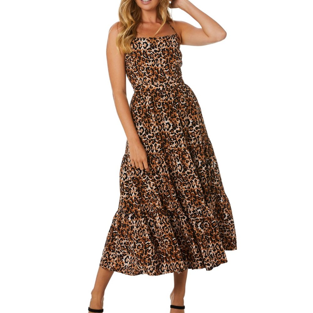 TIGERLILY Divya Leopard Print Crossover Back Tiered Midi Maxi Dress NWOT RRP$269 - Picture 2 of 16